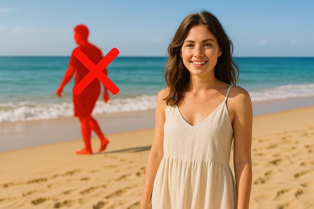 Example of ImageTool removing a person from a beach photo